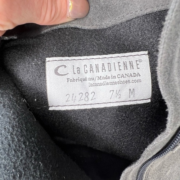 La Canadienne Gray Suede Heeled Bootie with Buckle Detail - Picture 9 of 9